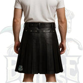 Men’s Black Leather Kilt – Pleated Utility Kilt with Pockets